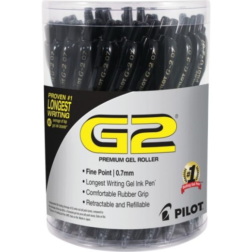 Pilot G2 Retractable Gel Pens, Fine Point, 0.7 Mm, Black Barrel, Black Ink, Pack Of 36 Pens