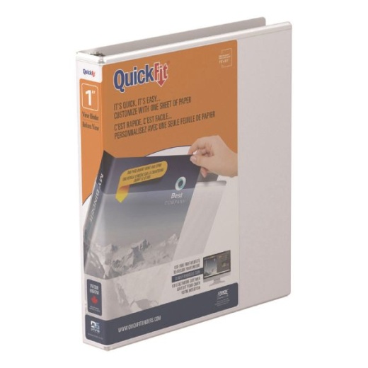 Quickfit View 3-Ring Binder, 1 Angle D-Rings, 50% Recycled, White