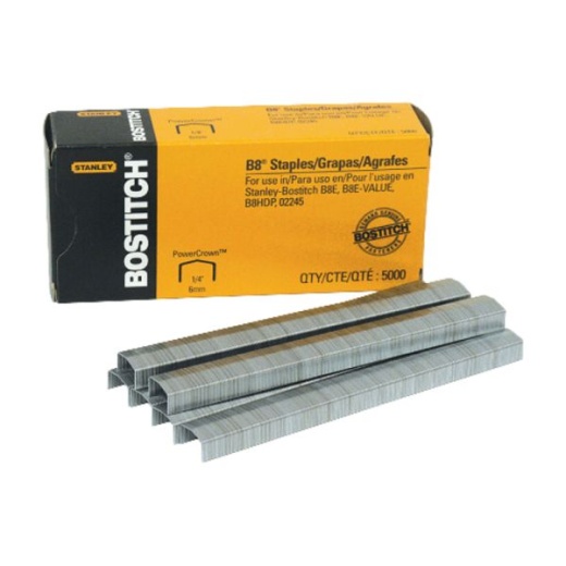 Stanley Bostitch B8 Powercrown Premium Staples, 1/4", Box Of 5000