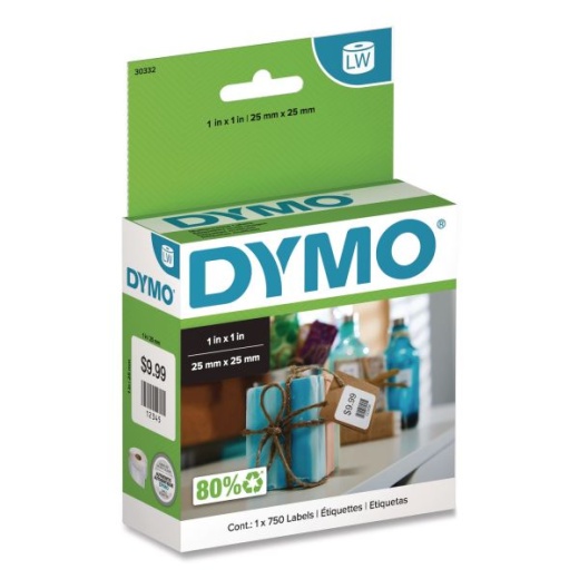 Dymo Labelwriter Multipurpose Labels, 1" x 1", White, 750 Labels/Roll