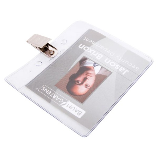 Baumgartens Horizontal Badge Holder With Clip, 2 1/2" x 3 1/2", Clear, Pack Of 50