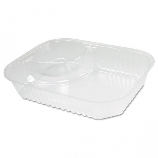 Dart ClearPac Large Nacho Tray, 2-Compartments, 3.3 Oz, 6.2 X 6.2 X 1.6, Clear, Plastic