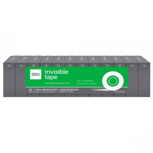 Invisible Tape, 3/4" x 1296", Clear, Pack of 12 Rolls