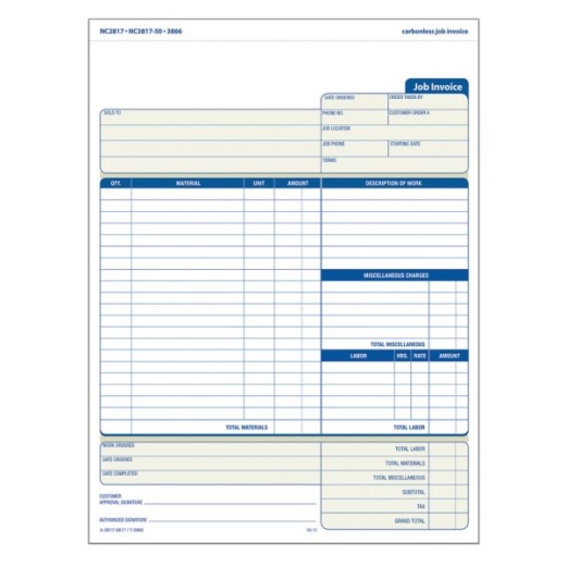 TOPS 3-Part Job Invoices, 8 1/2" x 11" - Pack of 50 Sets