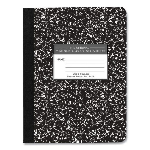 Roaring Spring Hardcover Marble Composition Book - Wide/Legal Rule, Black Marble Cover, 50 Sheets