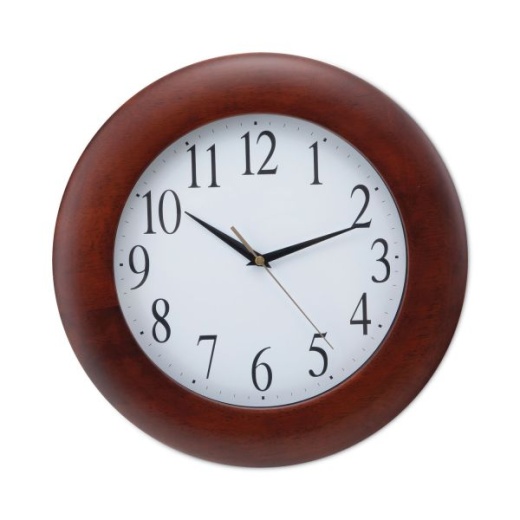 Universal Round Wood Wall Clock, 12.75" Overall Diameter, Cherry Case