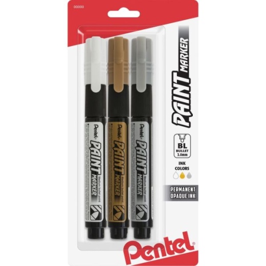 Pentel Opaque Bullet Tip Paint Markers - 0.3 Mm Marker Point Size - Assorted - 3 / Pack