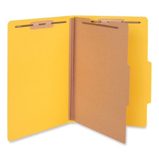 Universal Bright Colored Pressboard Classification Folders - 2" Expansion, 1 Divider, 4 Fasteners, Legal Size, Yellow Exterior, 10/Box