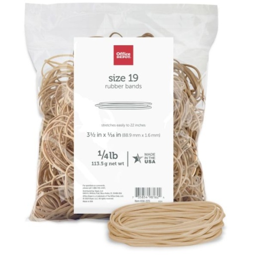 Rubber Bands, #19, 3 1/2" x 1/16", 1/4 Lb. Bag