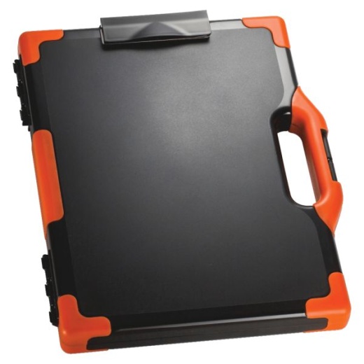 Officemate OIC Carry-All Clipboard Box, 15 1/2"H x12 1/2"W x 2 1/4"D, Black/Orange