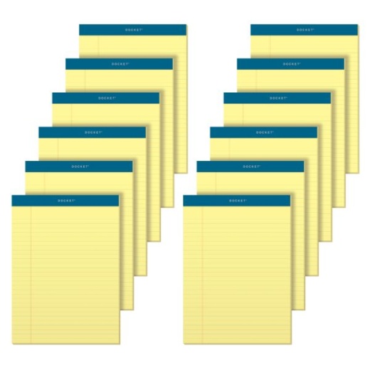 Tops Docket Writing Pads - 8 1/2" x 11 3/4" Legal Ruled, Canary, 50 Sheets Per Pad, Pack of 12