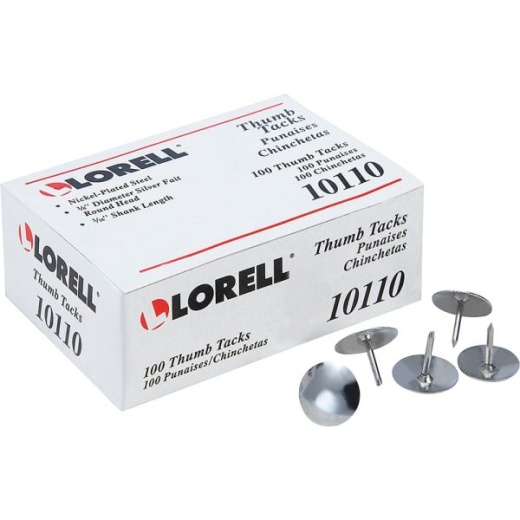 Lorell 5/16" Steel Thumb Tacks, Silver, Pack of 100