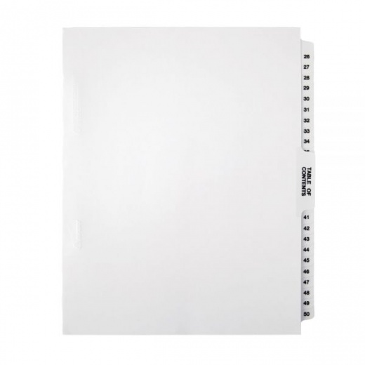 Legal Index Exhibit Unpunched Dividers With Laminated Tabs, Black/White, Numbered 26-50