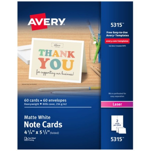 Avery Printable Greeting Cards Half Fold 5.5 x 8.5 Matte White 20