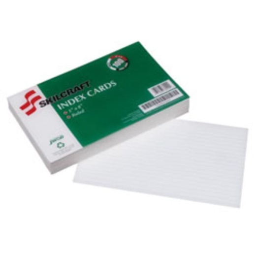 Skilcraft 30% Recycled Index Cards, 5" X 8", Ruled, Pack Of 100