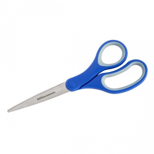 Soft Handle Stainless Steel Scissors, 8" Straight, Blue/Gray