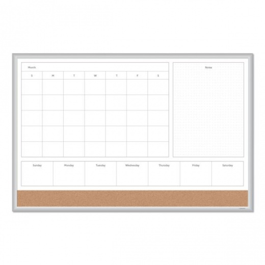 U Brands 4N1 Magnetic Dry Erase Combo Board, 35 x 23, Tan/White Surface, Silver Aluminum Frame
