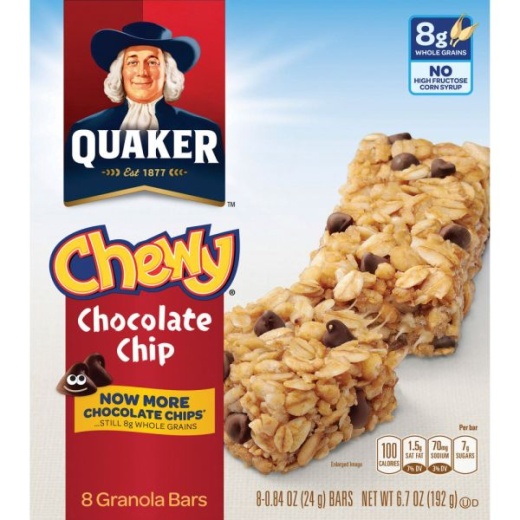Quaker Oats Chocolate Chip Chewy Granola Bars - Individually Wrapped - Chocolate Chip - 6.70 Oz - 8 / Box