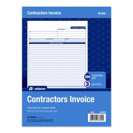 Adams Multipart Contractor Invoice Forms, Three-Part Carbonless, 8.5 X 10.94, 100 Forms Total
