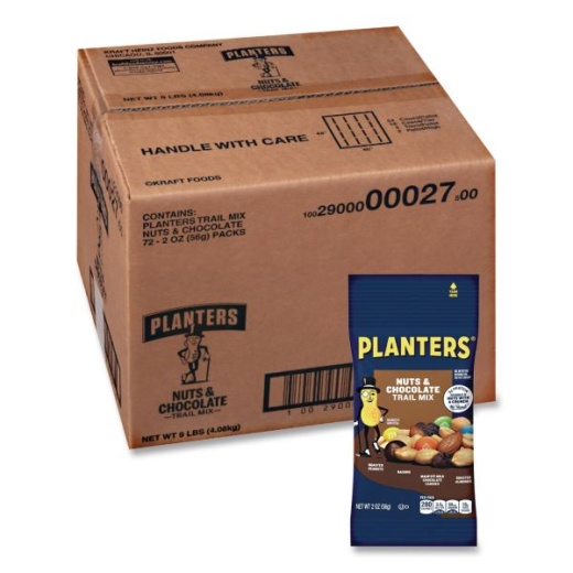Planters Trail Mix, Nut And Chocolate, 2 Oz Bag, 72/Carton