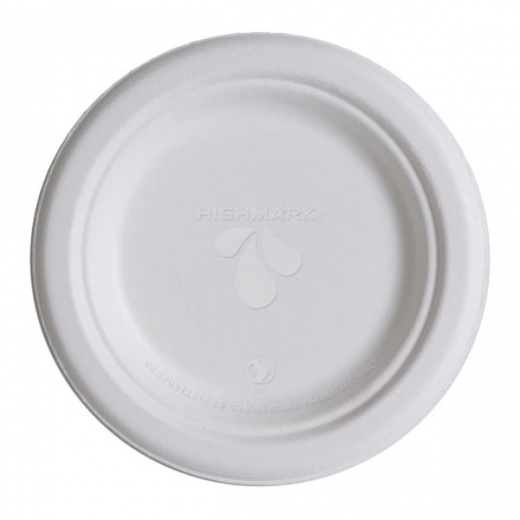 Highmark Eco Sugarcane Paper Plates, 6", White, Pack Of 50