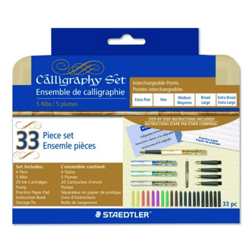 Staedtler Master The Art Of Calligraphy Fountain Pen Set, 33 Pieces, (5) Nib Sizes, (7) Ink Colors, (4) Barrel Colors