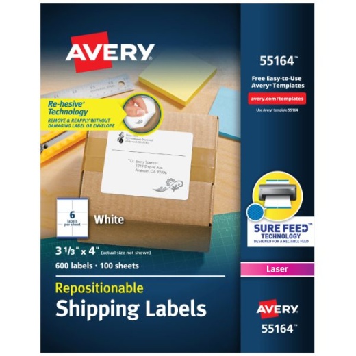Avery Repositionable Permanent Shipping Labels, 3 1/3" x 4", White, Box Of 600