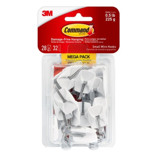 Command Small Wire Toggle Hooks for Damage Free Organizing of Dorm Rooms, 28 Command Hooks, 32 Command Strips, White