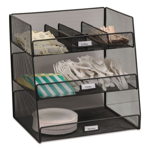 Safco Onyx Breakroom Organizers, 3 Compartments,14.63 X 11.75 X 15, Steel Mesh, Black