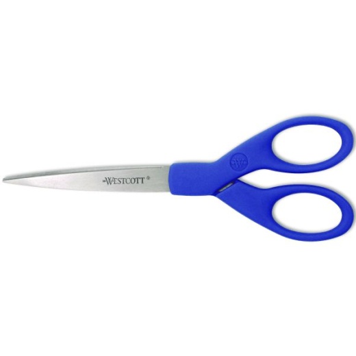 Westcott Preferred Line Stainless Steel Scissors, 7" Long, 2.5" Cut Length, Straight Blue Handle