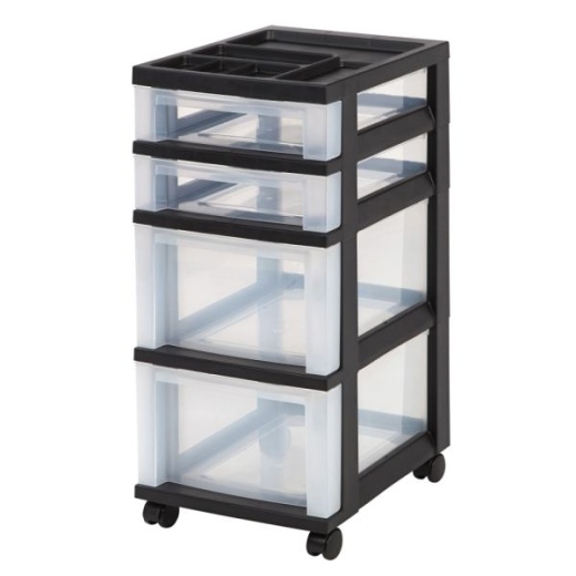 IRIS 4-Drawer Rolling Storage Cart - Clear/Black