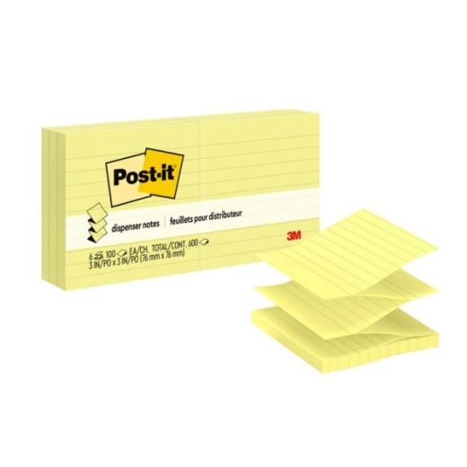 Post-It Pop Up Notes, 3 In X 3 In, 6 Pads, 100 Sheets/Pad, Clean Removal, Canary Yellow, Lined