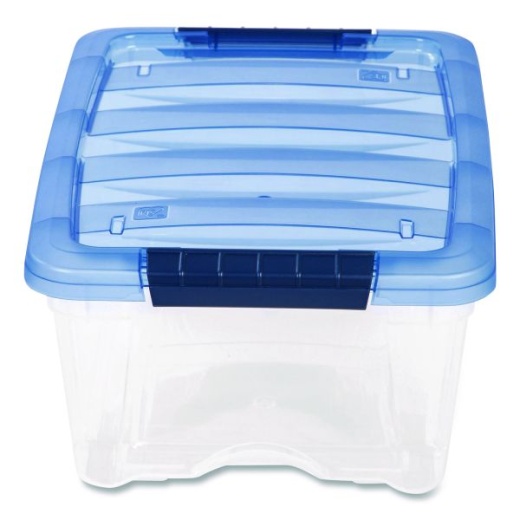 Iris Stack And Pull Latching Flat Lid Storage Box, 3.23 Gal, 10.9" X 16.5" X 6.5", Clear/Translucent Blue