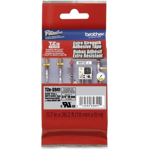 Brother TZES941 Label Tape, 3/4" - Asset, Black on Silver