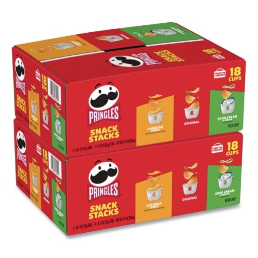 Pringles Potato Chips, Assorted, 0.67 Oz Tub, 18 Tubs/Box, 2 Boxes/Carton