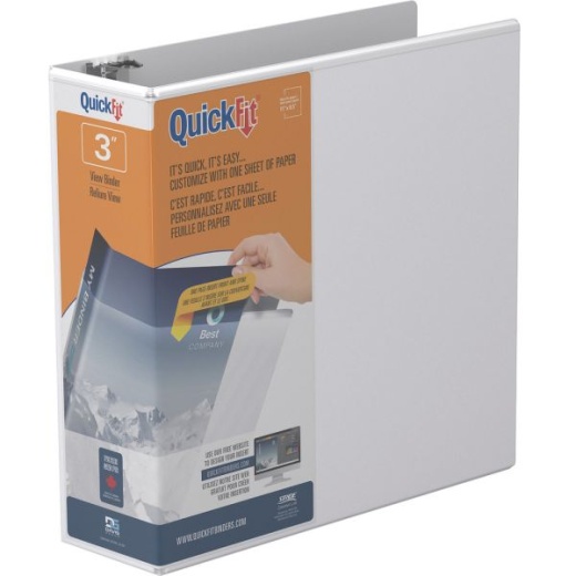 Quickfit View 3-Ring Binder, 3" Angle D-Rings, White