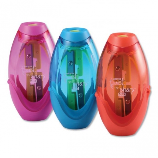 Bostitch Twist-N-Sharp Pencil Sharpener, 2 Hole, Randomly Assorted Colors, 6/Pack