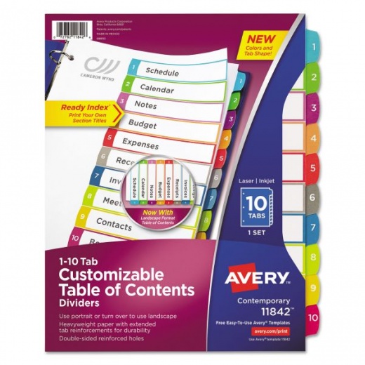 Avery Customizable TOC Ready Index Multicolor Tab Dividers