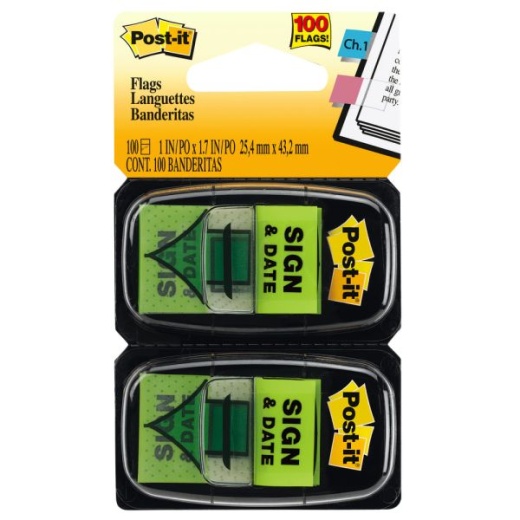 Post-It Notes Sign & Date Printed Flags