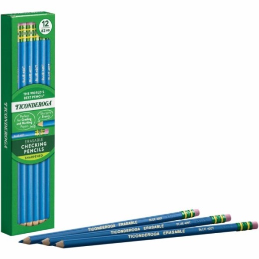 Erasable Colored Pencils, 2.6 mm, 2B, Blue Lead, Blue Barrel, Dozen