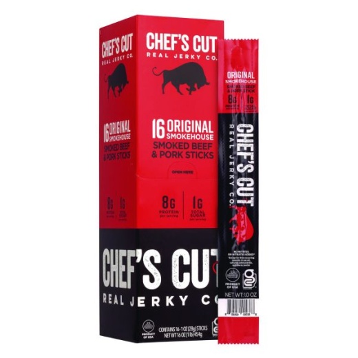 Chef's Cut Real Jerky Co Original Smokehouse Beef and Pork Meat Stick - 16/Carton