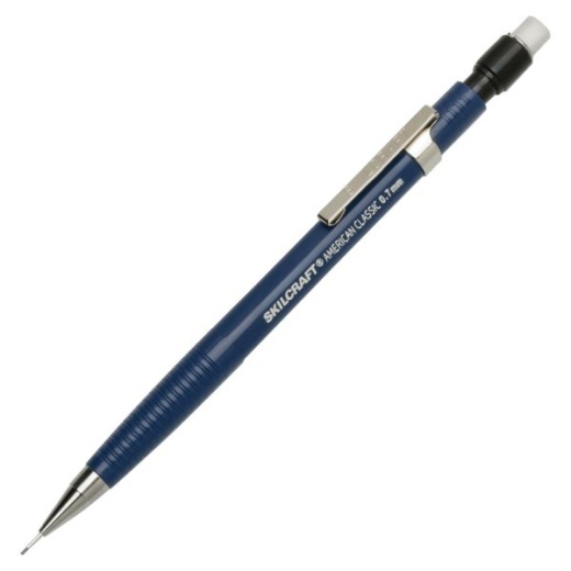 Skilcraft Push-Action Mechanical Pencils, Fine Point, 0.7 Mm, Blue, Pack Of 12