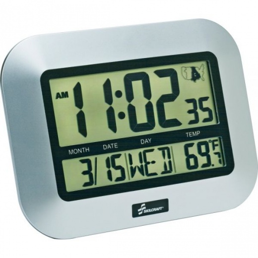 Skilcraft LCD Digital Display Clock, Silver