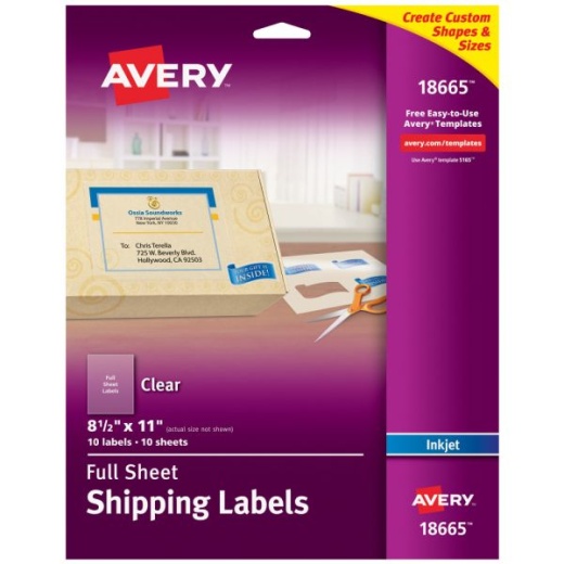 Avery Easy Peel Permanent Address Labels - Matte Clear, 8 1/2" x 11"