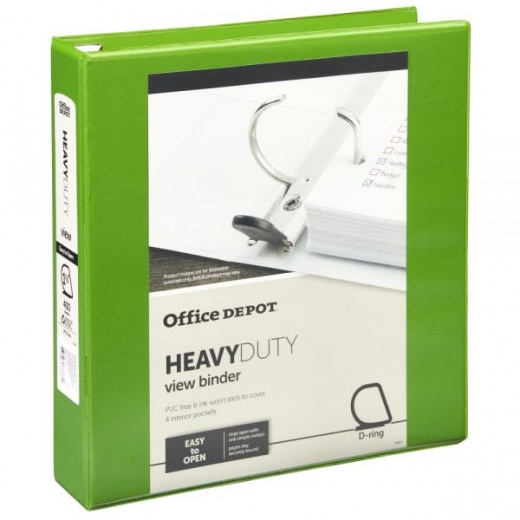 Heavy-Duty View 3-Ring Binder, 1 1/2" D-Rings, Army Green