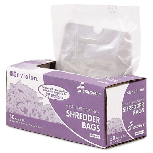 Skilcraft Shredder Bags, 36" x 39", 39 Gallons, Clear, Roll Of 50 Bags