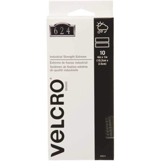 Velcro Brand Extreme Self Stick Fastener Strips - 1" x 4" Gray, Box of 10 Strips
