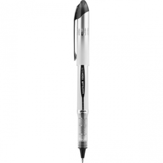 Uniball Vision Elite Hybrid Gel Pen, Stick, Bold 0.8 Mm, Black Ink, White/Black/Clear Barrel