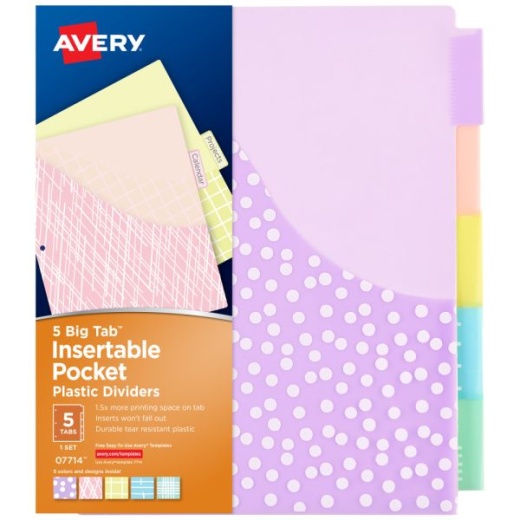 Avery Big Tab Plastic Dividers with Pockets, 5-Tab (07714