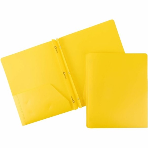 Business Source 3-Hole Punched Poly Portfolio, Letter Size, Yellow